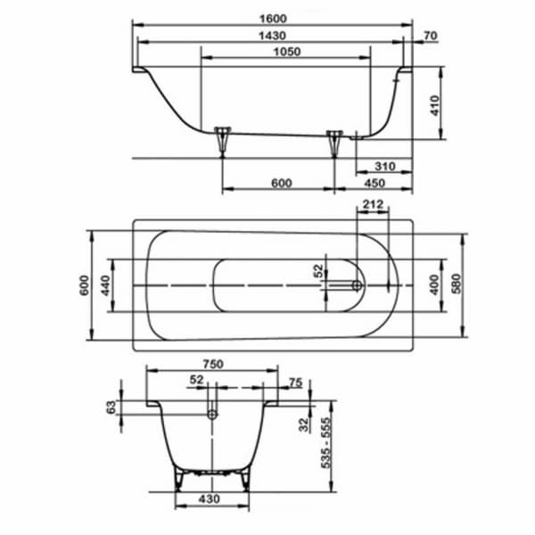 Ванна стальная Kaldewei Saniform Plus 372-1 пустая 160х75 см