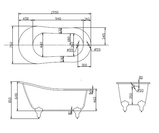 Ванна акриловая BelBagno BB06-1550 155х76 см