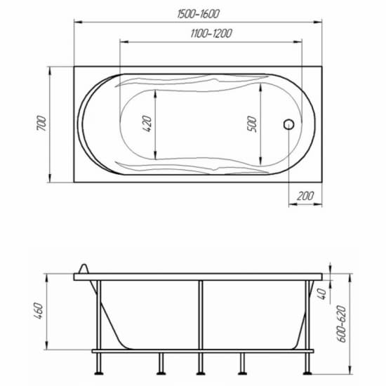Ванна акриловая Marka One Vita 150x70 см