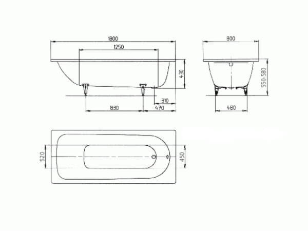 Ванна стальная Kaldewei Saniform Plus 375-1 пустая 180х80 см