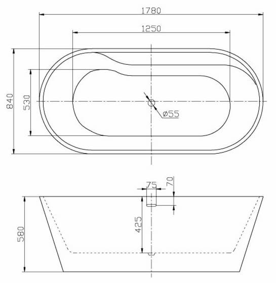 Ванна акриловая BelBagno BB14-NERO/BIA 178х84 см
