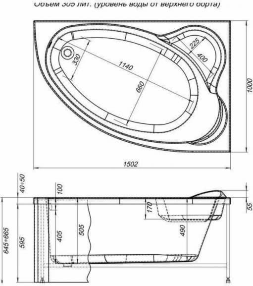 Ванна акриловая Aquanet Mayorca 150х100 R