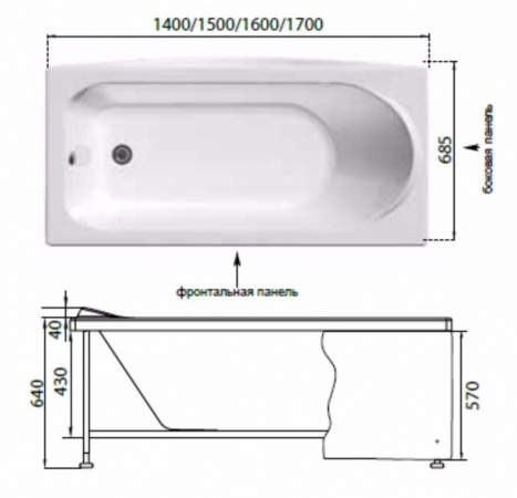 Ванна акриловая Aquanet West 150x70 см