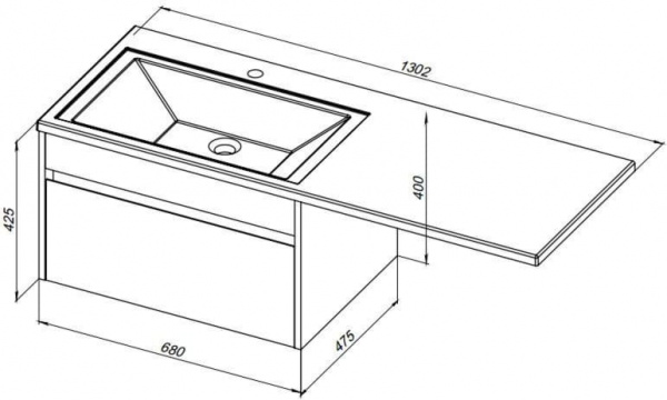 Тумба с раковиной Aquanet Токио 130 R белый (подвесная, 1 ящик)