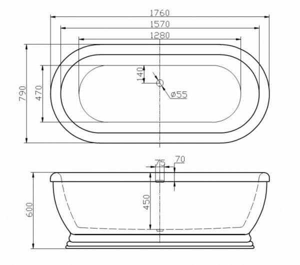 Ванна акриловая BelBagno BB03 176х79 см