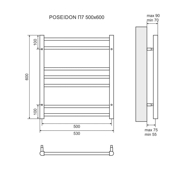 Полотенцесушитель водяной Lemark Poseidon LM42607 П7 500x600