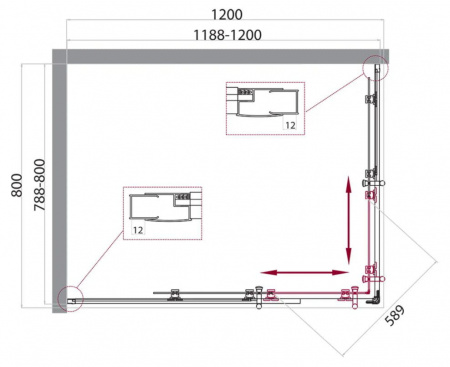 Душевой уголок BelBagno UNO-195-AH-2-120/80-P-Cr