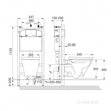 ПЭК Roca The Gap Round 893105000 подвесная чаша Rimless + инсталляция + сиденье Supralit, без панели смыва