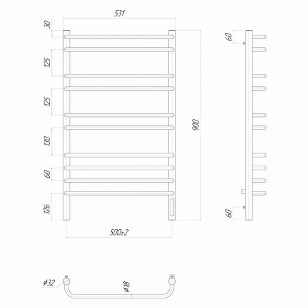 Полотенцесушитель электрический Lemark Luna LM41910Z П10 500x900, диммер справа, хром