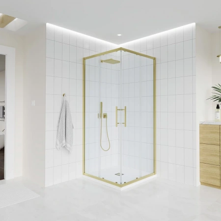 Душевой угол Veconi Evo 300 G, 1000х900x1950, золото брашинг, прозрачное стекло
