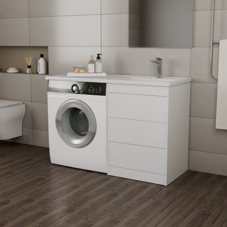 Тумба с раковиной Veneciana NERA 120 R под стиральную машину 3 ящика, белая