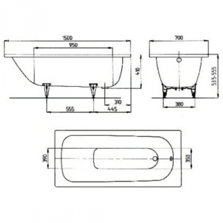 Ванна стальная Kaldewei Saniform Plus 361-1 пустая 150x70 см