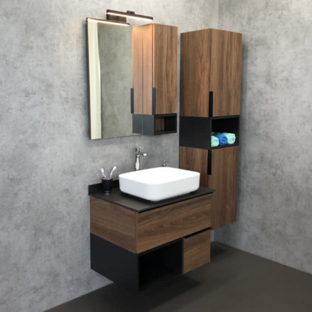 Тумба с раковиной Comforty "Штутгарт-75" дуб тёмно-коричневый с черной столешницей