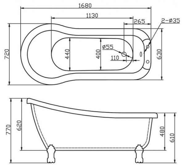 Ванна акриловая BelBagno BB20-1700 168x72 см