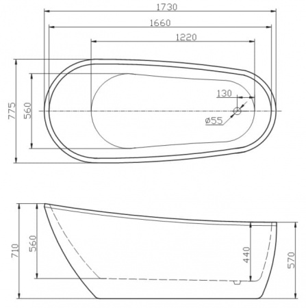 Ванна акриловая BelBagno BB15 173х78 см