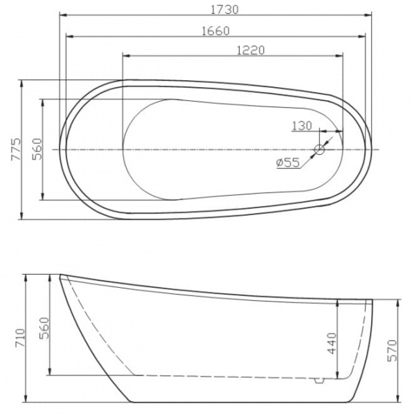 Ванна акриловая BelBagno BB15 173х78 см