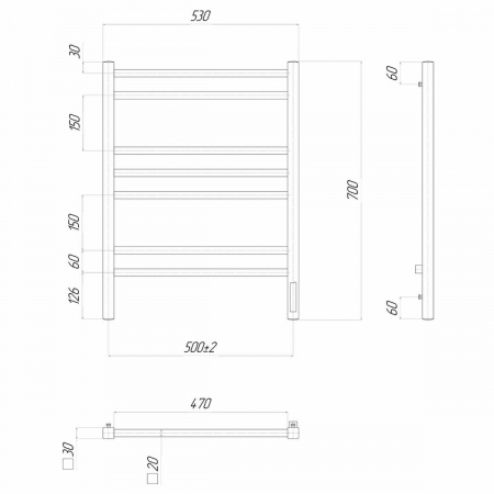 Полотенцесушитель электрический Lemark Unit LM45707Z П7 500x700, диммер справа, хром