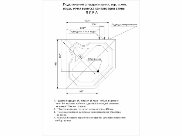 Ванна акриловая Акватек Лира 148х148 см