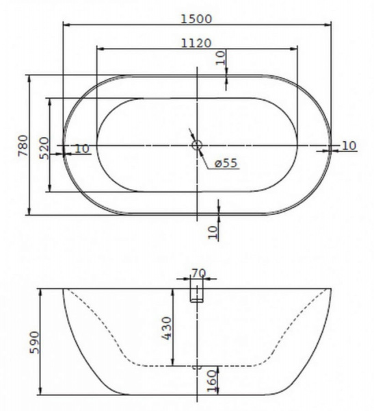 Ванна акриловая BelBagno BB27 150x78 см