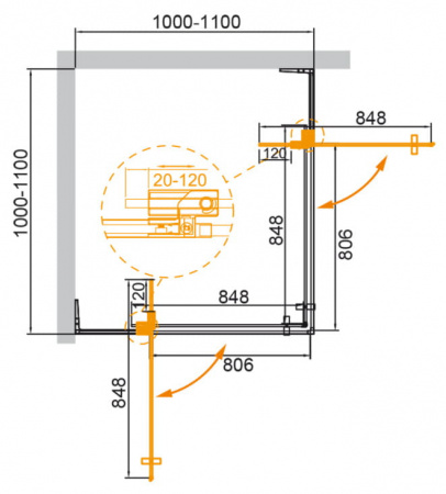 Душевой уголок Cezares SLIDER-A-2-100/110-BR-Cr