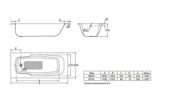 Ванна стальная BLB Atlantica HG 180x80 см