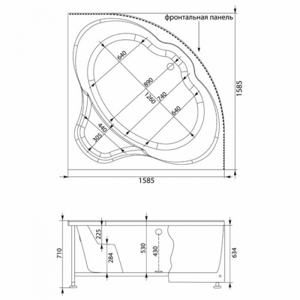 Ванна акриловая Aquanet Santiago 160х160 см