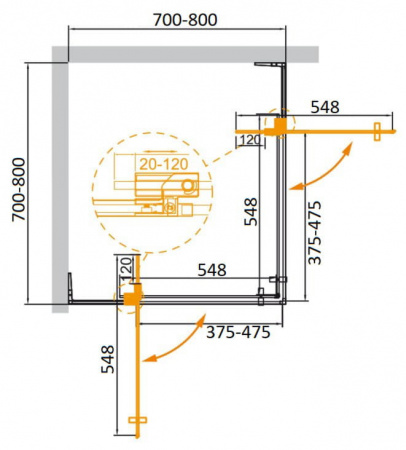Душевой уголок Cezares SLIDER-A-2-70/80-GRIGIO-NERO