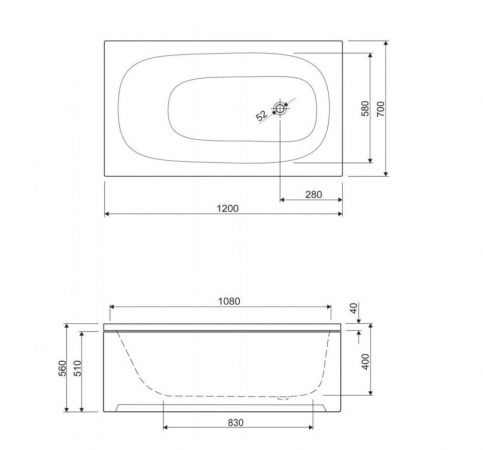 Ванна акриловая Cezares Eco 120x70 см