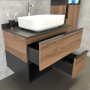 Тумба с раковиной Comforty "Штутгарт-75" дуб тёмно-коричневый с черной столешницей