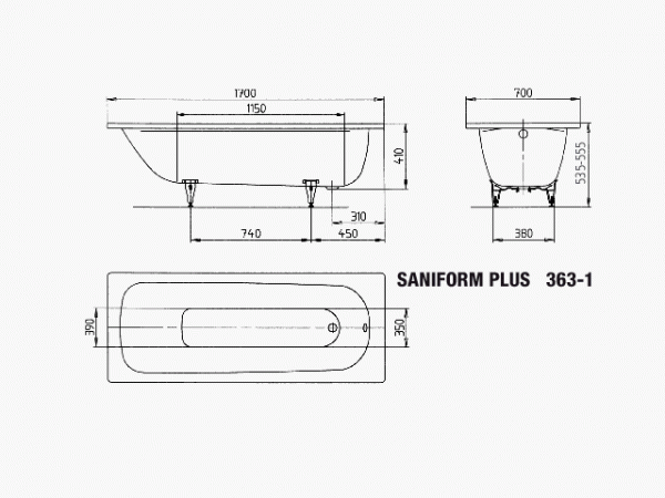 Ванна стальная Kaldewei Saniform Plus 363-1 пустая 170x70 см