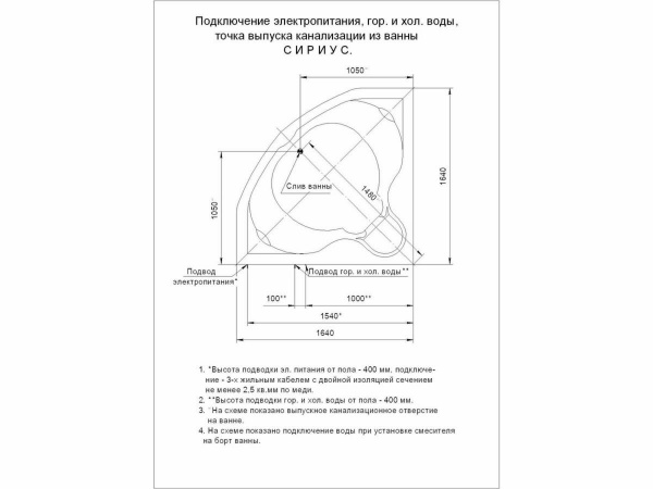 Ванна акриловая Акватек Сириус 164х164 см вклеенный каркас
