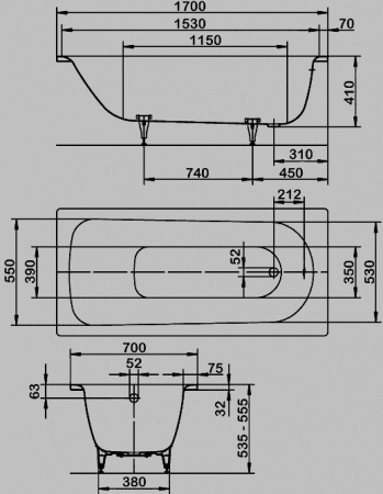 Ванна стальная Kaldewei Saniform Plus 373-1 пустая 170x75