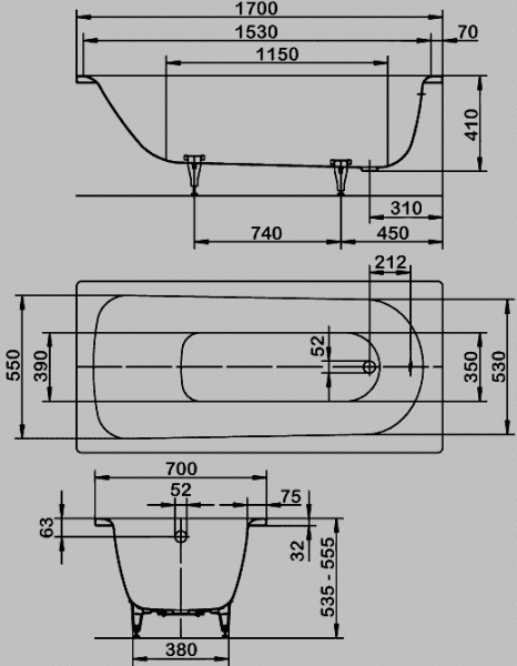 Ванна стальная Kaldewei Saniform Plus 373-1 пустая 170x75