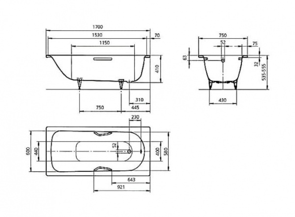 Ванна стальная Kaldewei Saniform Plus 363-1 Easy-Clean 170x70 см