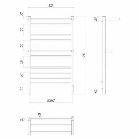 Полотенцесушитель электрический Lemark Pramen LM33910Z П10 500x900, диммер справа, хром