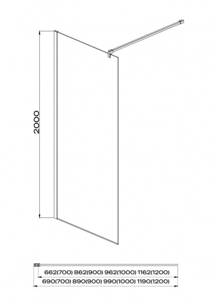 AQ WIW 07020CH Душевая перегородка Walk in с держателем 700x2000 профиль хром, стекло прозрачное