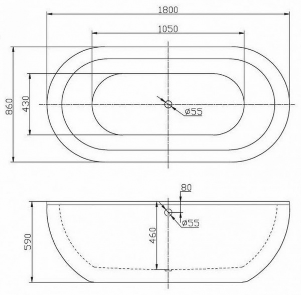 Ванна акриловая BelBagno BB13-1800 180x86 см