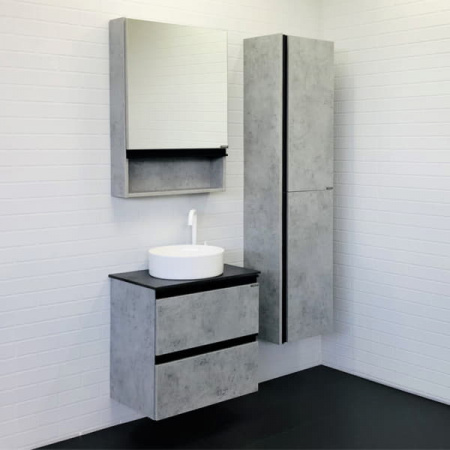 Тумба с раковиной Comforty "Эдинбург-60-2" бетон светлый с черной столешницей