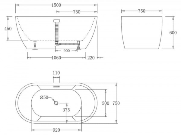 Ванна акриловая BelBagno BB70-1500 150x75 см