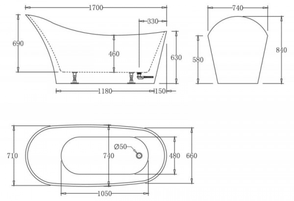 Ванна акриловая BelBagno BB64-1700 170x74 см